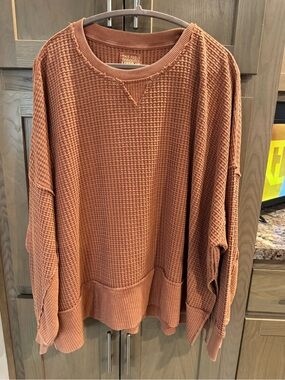 aerie Waffle Knit Crewneck Sweater in Rusty Orange